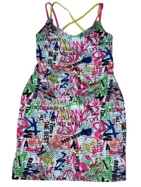 Colorful Graffiti Print Summer Dress with Contrast Straps